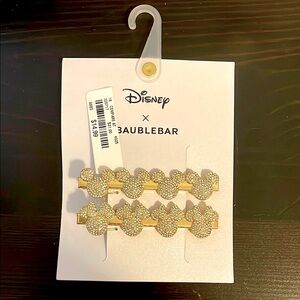 NWT Disney x BaubleBar Gold Toned Mickey & Minnie Pave Hair Clips